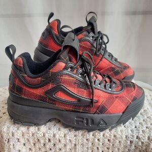 FILA Disruptor II Red & Black Plaid Sneakers